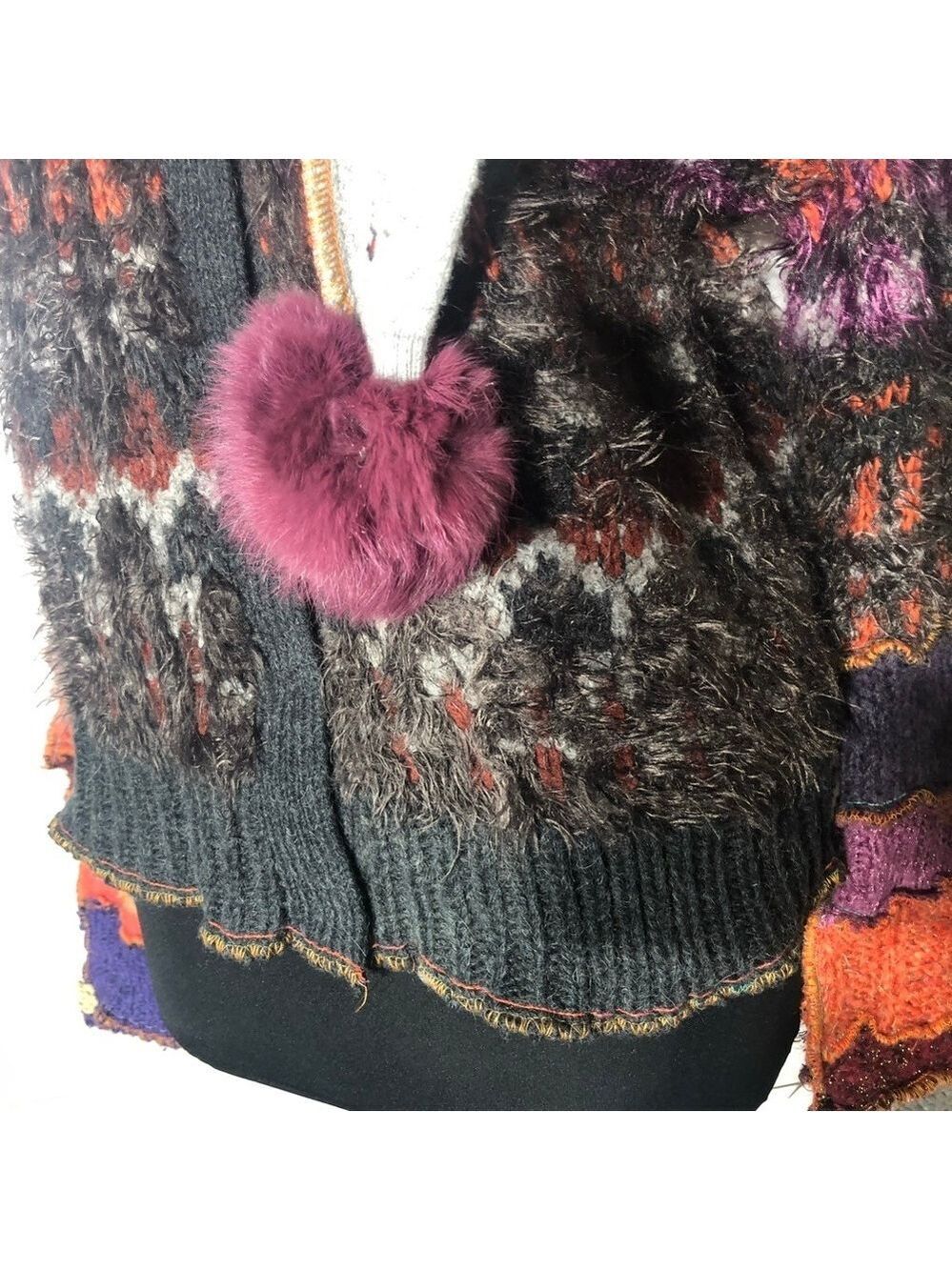 Handcrafted Patch Knitted Sweater Upcycled Multicolor Medium - Picture 8 of 14